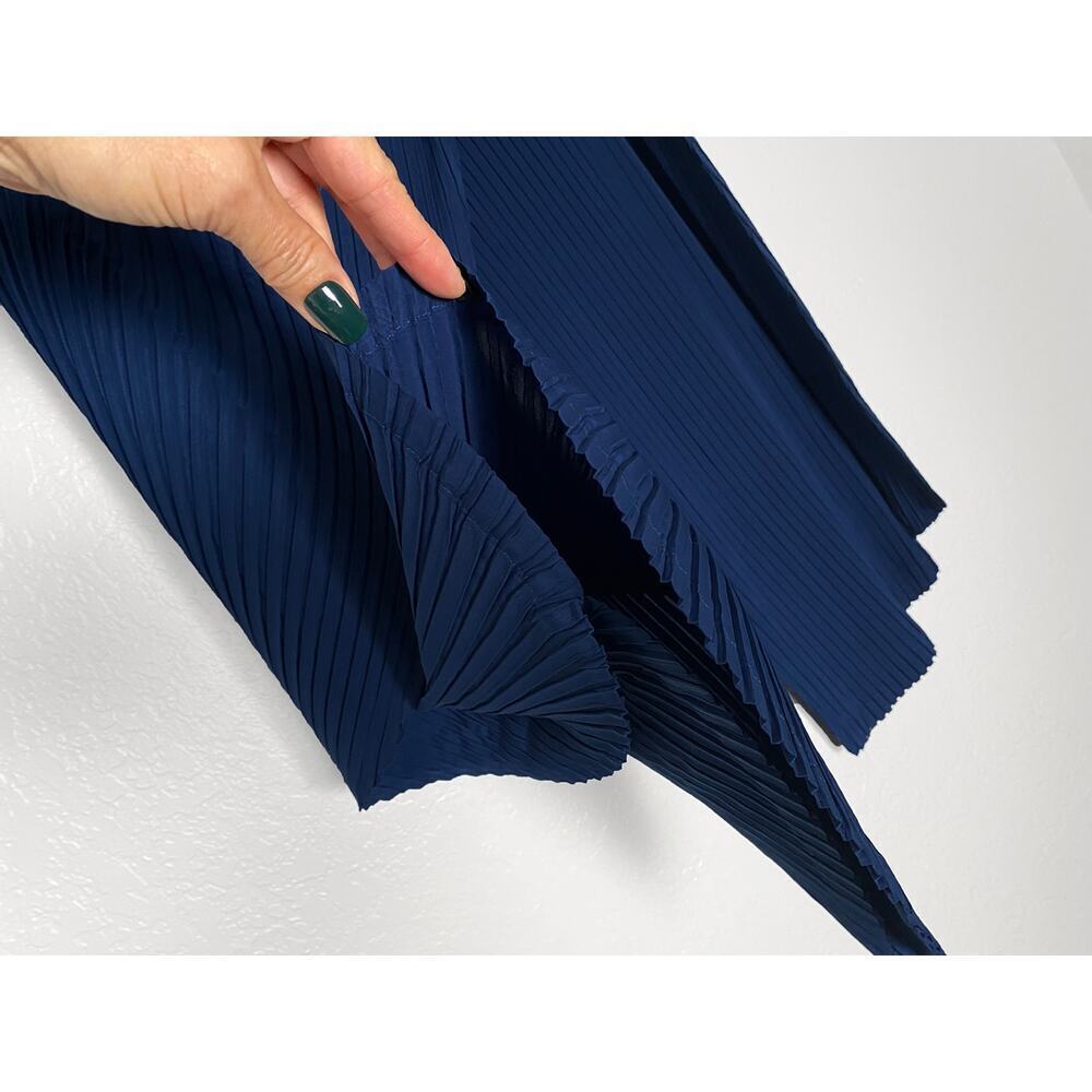 Issey Miyake Womens Blue Pleated Wide Leg Pants Side Sash Rounded Edge Lagenlook - Picture 14 of 15